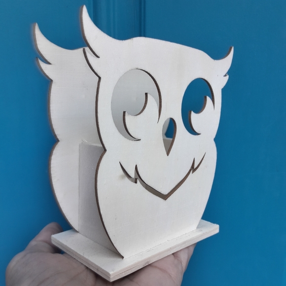 Wooden Owl Note Pen or Candle Holder Table Top - Picture 5 of 13